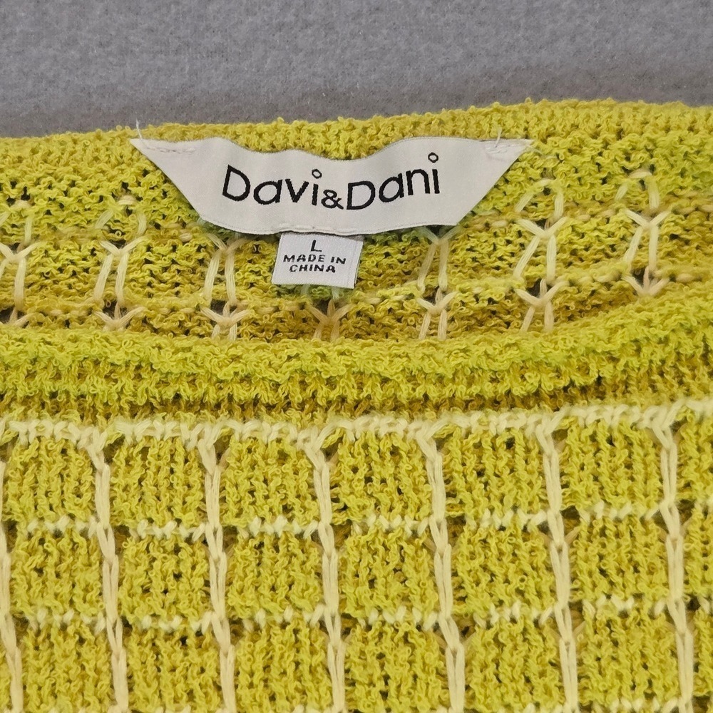 Davi & Dani Waffle Knit Sweater Womens L Yellow Bell Sleeve Boho Boat Neck - Picture 4 of 7